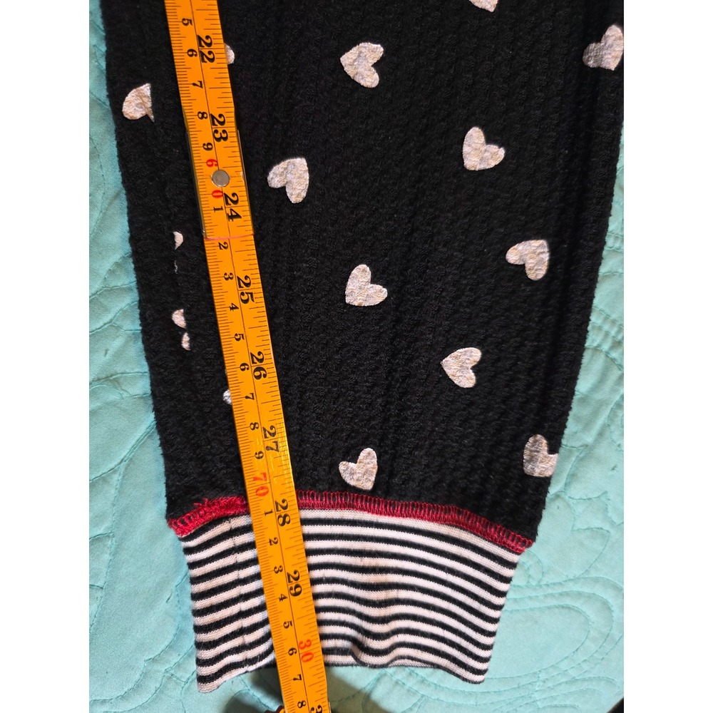 PJ Salvage Waffle Knit Heart Print Pajama Set‎ Black White Red Henley Joggers - Picture 13 of 15